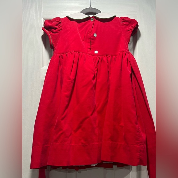 Red Smocked Corduroy Dress with White Collar, Christmas Accent, Size 4T - Picture 3 of 4